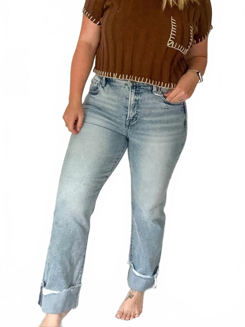 NEW RISEN high rise crop straight jeans in medium light wash